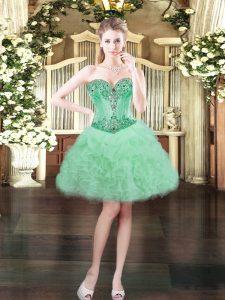 Admirable Sweetheart Sleeveless Prom Dresses Mini Length Beading and Ruffles and Pick Ups Apple Green Organza