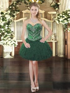 Organza Sweetheart Sleeveless Lace Up Beading and Ruffles Prom Party Dress in Dark Green
