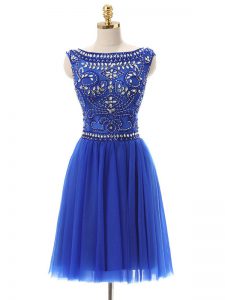 Bateau Sleeveless Zipper Prom Dresses Royal Blue Tulle