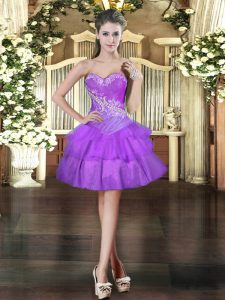 Adorable Purple Lace Up Homecoming Dress Beading and Ruffled Layers Sleeveless Mini Length