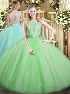 Floor Length Apple Green Quinceanera Gown Scoop Sleeveless Backless