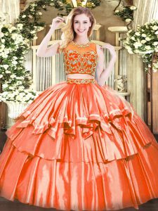 Popular Scoop Sleeveless Zipper 15 Quinceanera Dress Orange Red Tulle