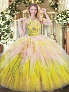 Multi-color Ball Gowns Beading and Ruffles Quinceanera Dresses Zipper Tulle Sleeveless Floor Length
