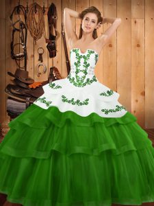 Artistic Sleeveless Sweep Train Embroidery and Ruffled Layers Ball Gown Prom Dress