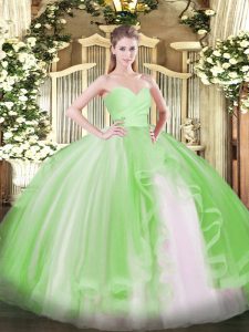 Ball Gowns Tulle Sweetheart Sleeveless Ruffles Floor Length Lace Up Sweet 16 Quinceanera Dress