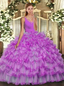 Lilac Sleeveless Ruffled Layers Floor Length Quinceanera Gowns