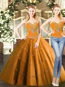 Custom Fit Orange Red Two Pieces Beading Vestidos de Quinceanera Lace Up Tulle Sleeveless Mini Length