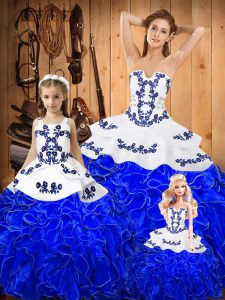 Floor Length Royal Blue Quinceanera Dress Strapless Sleeveless Lace Up