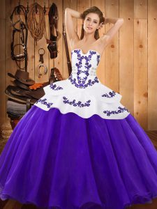 Beauteous Sleeveless Floor Length Embroidery Lace Up Quinceanera Dress with Purple