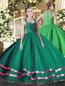 Turquoise Sleeveless Floor Length Ruffled Layers Zipper Quinceanera Gown