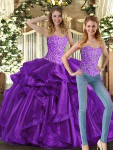 Exceptional Ball Gowns Vestidos de Quinceanera Eggplant Purple Sweetheart Tulle Sleeveless Floor Length Lace Up