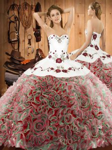 Inexpensive Multi-color Fabric With Rolling Flowers Lace Up Sweetheart Sleeveless Vestidos de Quinceanera Sweep Train Embroidery