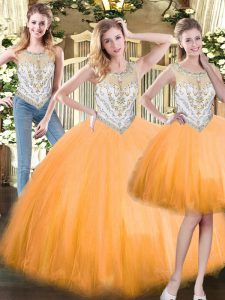 Traditional Floor Length Zipper Sweet 16 Dresses Orange Red for Military Ball and Sweet 16 and Quinceanera with Beading