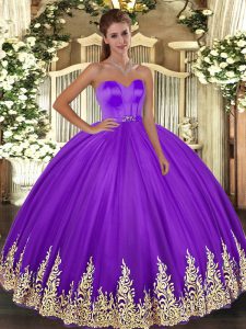 Elegant Floor Length Eggplant Purple Sweet 16 Dress Sweetheart Sleeveless Lace Up