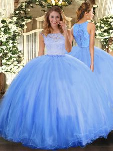 Super Lace Sweet 16 Quinceanera Dress Baby Blue Clasp Handle Sleeveless Floor Length