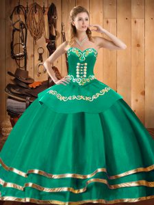 Sophisticated Turquoise Ball Gowns Organza Sweetheart Sleeveless Embroidery Floor Length Lace Up 15th Birthday Dress