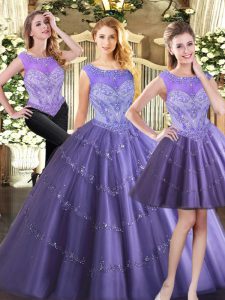 Scoop Sleeveless Tulle Quinceanera Dresses Beading Zipper