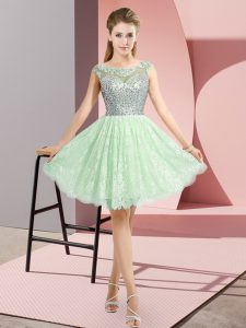 Smart Empire Prom Party Dress Apple Green Scoop Lace Cap Sleeves Mini Length Backless