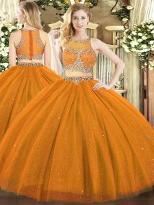 Amazing Sleeveless Floor Length Beading Zipper Quinceanera Dresses with Rust Red