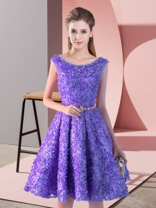 Flirting Lavender Sleeveless Belt Knee Length Homecoming Dress