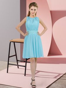 Aqua Blue Sleeveless Chiffon Zipper Court Dresses for Sweet 16 for Prom and Party and Wedding Party