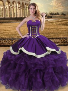 Traditional Purple Sleeveless Floor Length Beading and Ruffles Lace Up Sweet 16 Dresses
