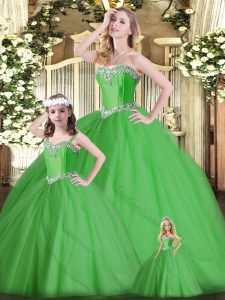 Customized Sweetheart Sleeveless Lace Up Quinceanera Dress Green Tulle