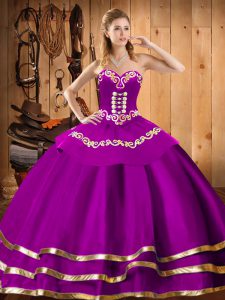 Fuchsia Ball Gowns Sweetheart Sleeveless Organza Floor Length Lace Up Embroidery 15 Quinceanera Dress