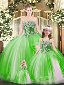 Ideal Floor Length Ball Gowns Sleeveless Green Quinceanera Dresses Lace Up