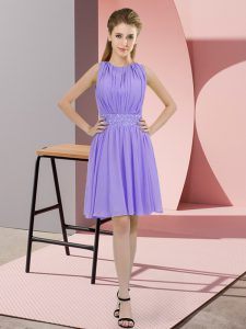 Deluxe Knee Length Lavender Quinceanera Dama Dress Scoop Sleeveless Zipper