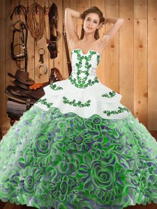 Best Sleeveless Sweep Train Lace Up With Train Embroidery Sweet 16 Dresses