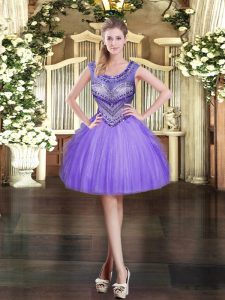 Gorgeous Tulle Sleeveless Mini Length Prom Party Dress and Beading and Ruffles