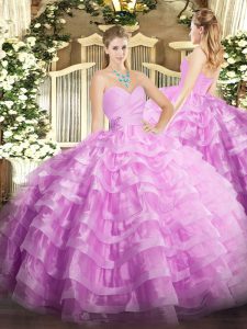 Lilac Lace Up Sweet 16 Dress Beading and Ruffled Layers Sleeveless Floor Length