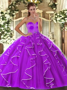 High Class Eggplant Purple Sleeveless Organza Lace Up 15 Quinceanera Dress for Military Ball and Sweet 16 and Quinceanera