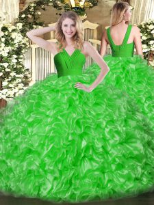 Sexy Green Organza Zipper Sweet 16 Dress Sleeveless Floor Length Ruffles