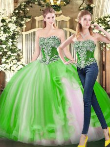 Strapless Lace Up Beading Quinceanera Gowns Sleeveless