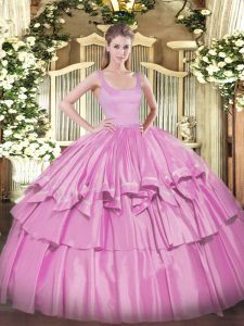 Amazing Lilac Straps Zipper Beading and Ruffled Layers 15th Birthday Dress Sleeveless