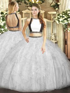 Halter Top Sleeveless Backless Sweet 16 Dress Grey Tulle