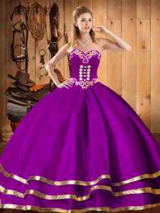 Amazing Purple Sleeveless Floor Length Embroidery Lace Up Ball Gown Prom Dress