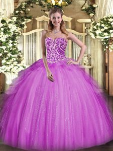 Exquisite Floor Length Fuchsia 15 Quinceanera Dress Organza Sleeveless Beading and Ruffles