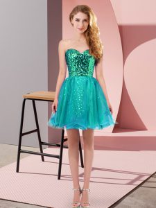 Teal Sleeveless Tulle Zipper Prom Dress for Prom and Party