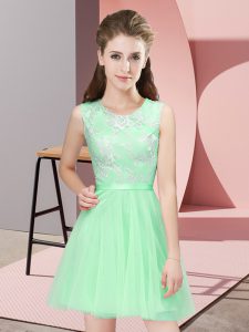 Lovely Apple Green Sleeveless Mini Length Lace Side Zipper Vestidos de Damas