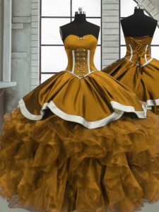 Beading and Ruffles Quinceanera Gowns Yellow Lace Up Sleeveless Floor Length