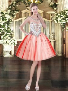 Scoop Sleeveless Tulle Prom Gown Beading and Appliques Zipper
