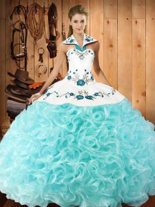 Adorable Aqua Blue Sleeveless Embroidery Floor Length 15 Quinceanera Dress