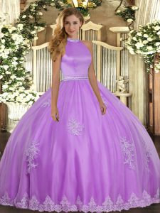 Stunning Lilac Backless Sweet 16 Dress Beading and Appliques Sleeveless Floor Length