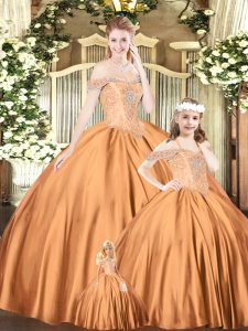Cheap Orange Red Sleeveless Beading Floor Length Ball Gown Prom Dress
