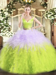 Excellent Multi-color Sweet 16 Dress Military Ball and Sweet 16 and Quinceanera with Ruffles V-neck Sleeveless Zipper