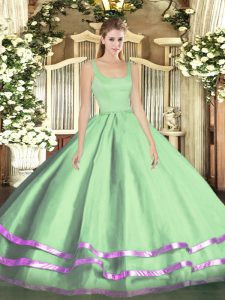 Pretty Straps Sleeveless Tulle Quinceanera Gowns Ruffled Layers Zipper