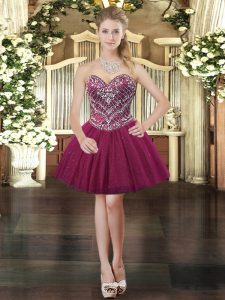 Beading Prom Gown Burgundy Lace Up Sleeveless Mini Length